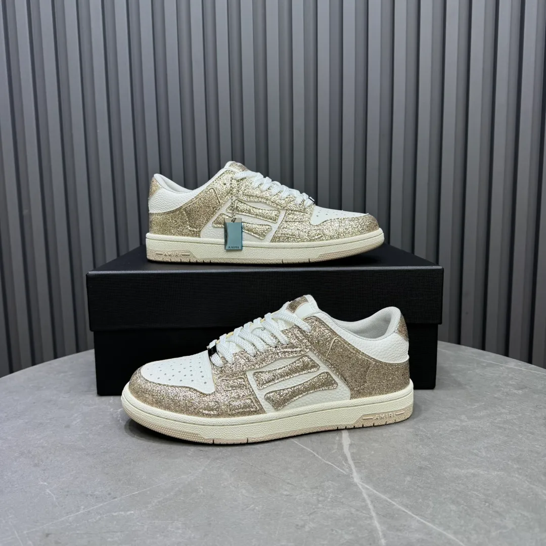 Men's men's shoes 💰600 AMIRI high street sneakers with bone sports shoes, toe layer cowhide upper, upper side bones, hand-stitched, good three-dimensional effect, customized metal LOGO, size 38-45 46